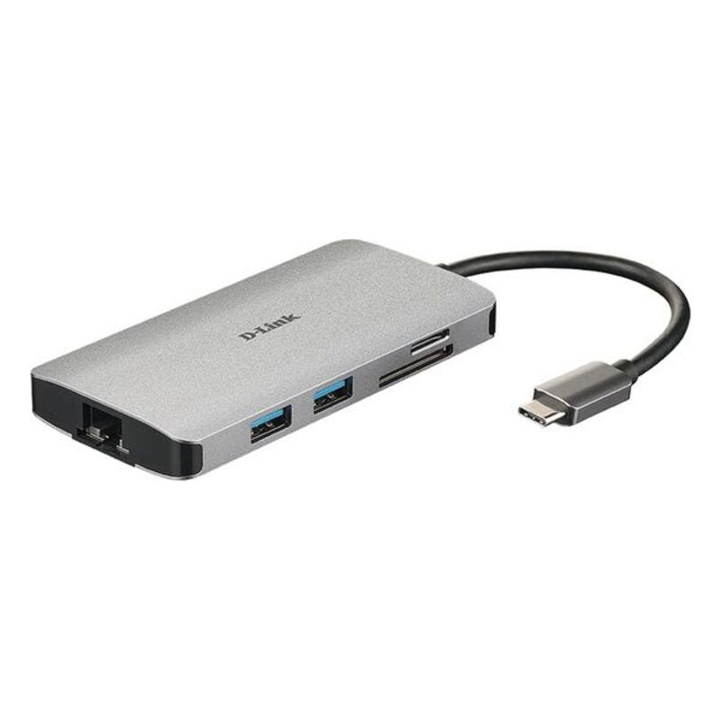 D-Link DUB-M810 8-in-1 USB-C Hub – Silver Aluminum Dock with HDMI, Ethernet, SD, and Thunderbolt 3