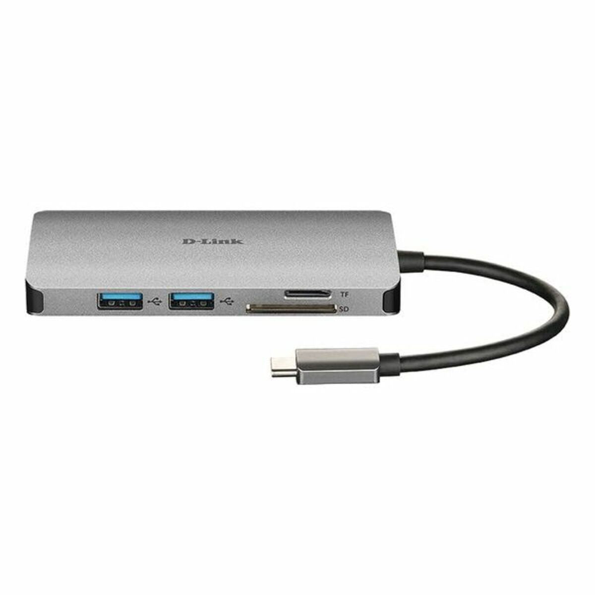D-Link DUB-M810 8-in-1 USB-C Hub – Silver Aluminum Dock with HDMI, Ethernet, SD, and Thunderbolt 3