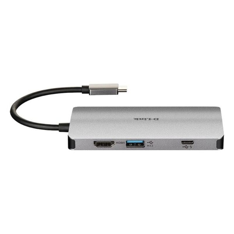 D-Link DUB-M810 8-in-1 USB-C Hub – Silver Aluminum Dock with HDMI, Ethernet, SD, and Thunderbolt 3