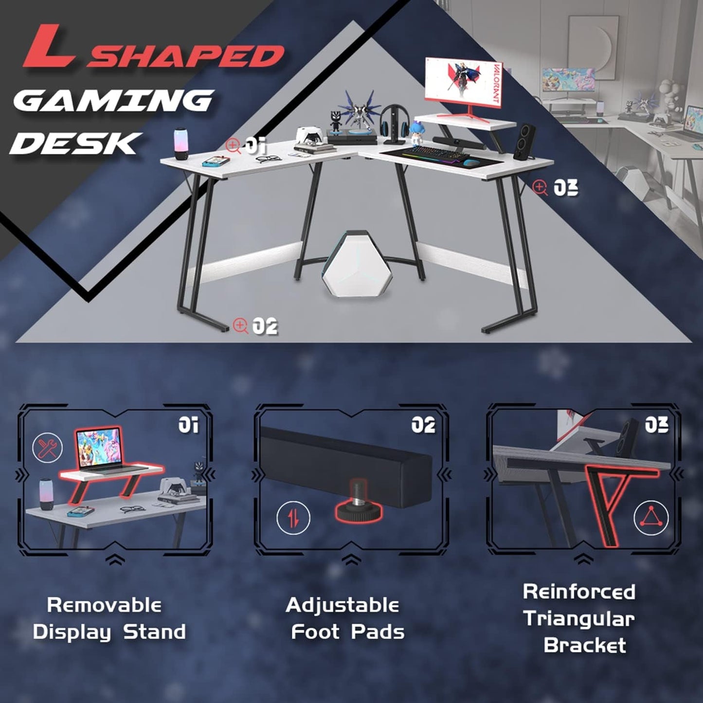 51 inch L Shaped Gaming Desk Computer Corner Desk PC Gaming Desk Table with
