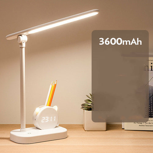 LED Eye Protection Desk Lamp Pen Holder With Clo LED Eye Protection Desk Lamp with Clock and Pen Holder – Touch Control Rechargeable Light ck