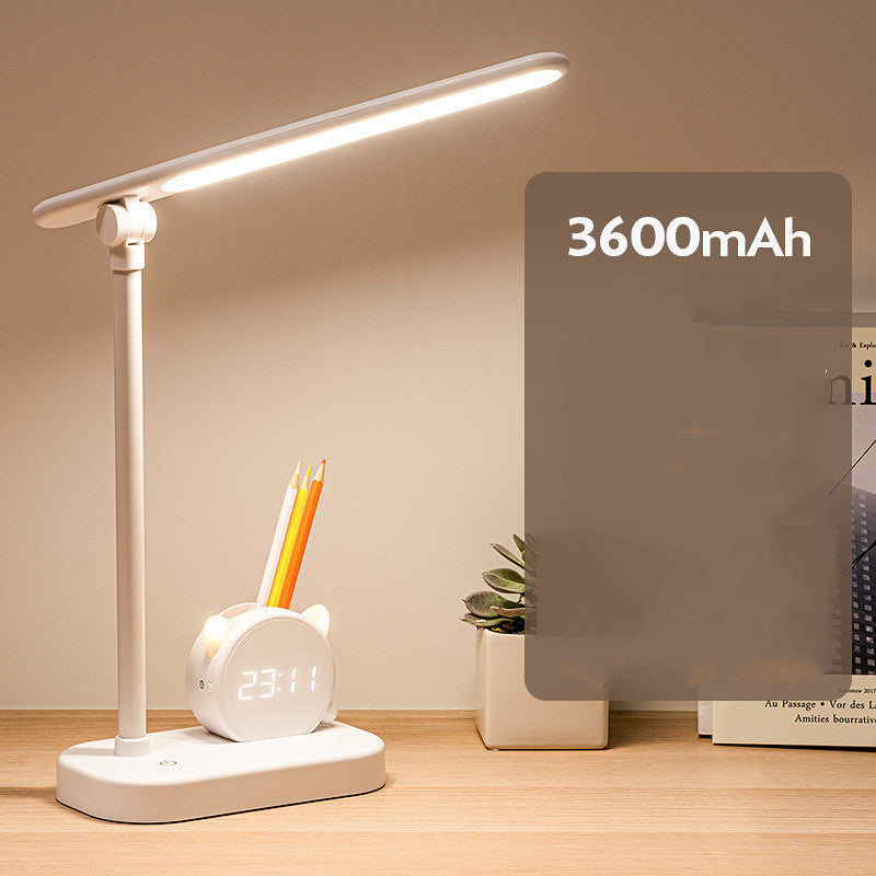 LED Eye Protection Desk Lamp Pen Holder With Clo LED Eye Protection Desk Lamp with Clock and Pen Holder – Touch Control Rechargeable Light ck