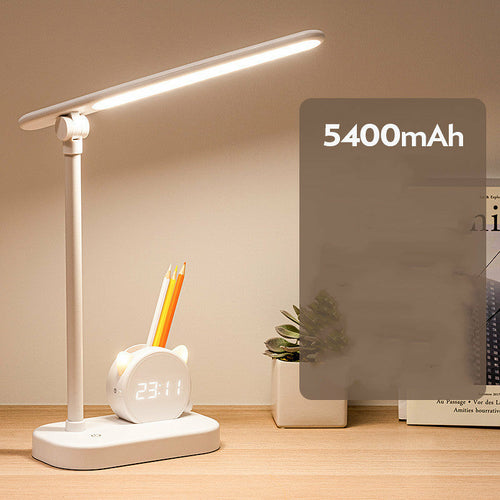 LED Eye Protection Desk Lamp Pen Holder With Clo LED Eye Protection Desk Lamp with Clock and Pen Holder – Touch Control Rechargeable Light ck