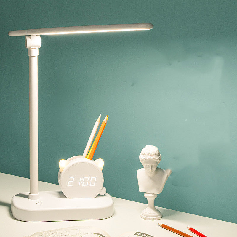 LED Eye Protection Desk Lamp Pen Holder With Clo LED Eye Protection Desk Lamp with Clock and Pen Holder – Touch Control Rechargeable Light ck