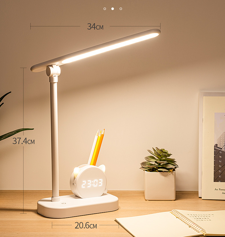 LED Eye Protection Desk Lamp Pen Holder With Clo LED Eye Protection Desk Lamp with Clock and Pen Holder – Touch Control Rechargeable Light ck