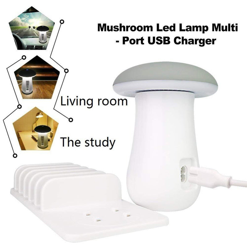 Mushroom Lamp | USB Charging Dock with LED Glow + 4-Port Fast Charging