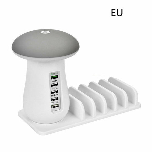 Mushroom Lamp | USB Charging Dock with LED Glow + 4-Port Fast Charging