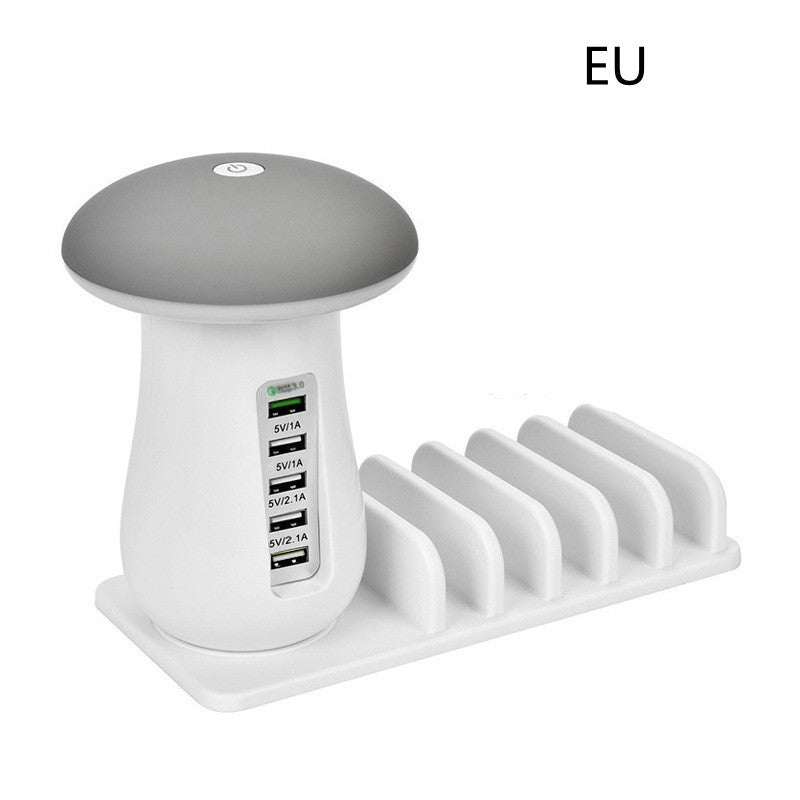 Mushroom Lamp | USB Charging Dock with LED Glow + 4-Port Fast Charging