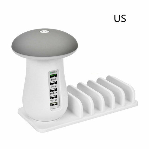 Mushroom Lamp | USB Charging Dock with LED Glow + 4-Port Fast Charging