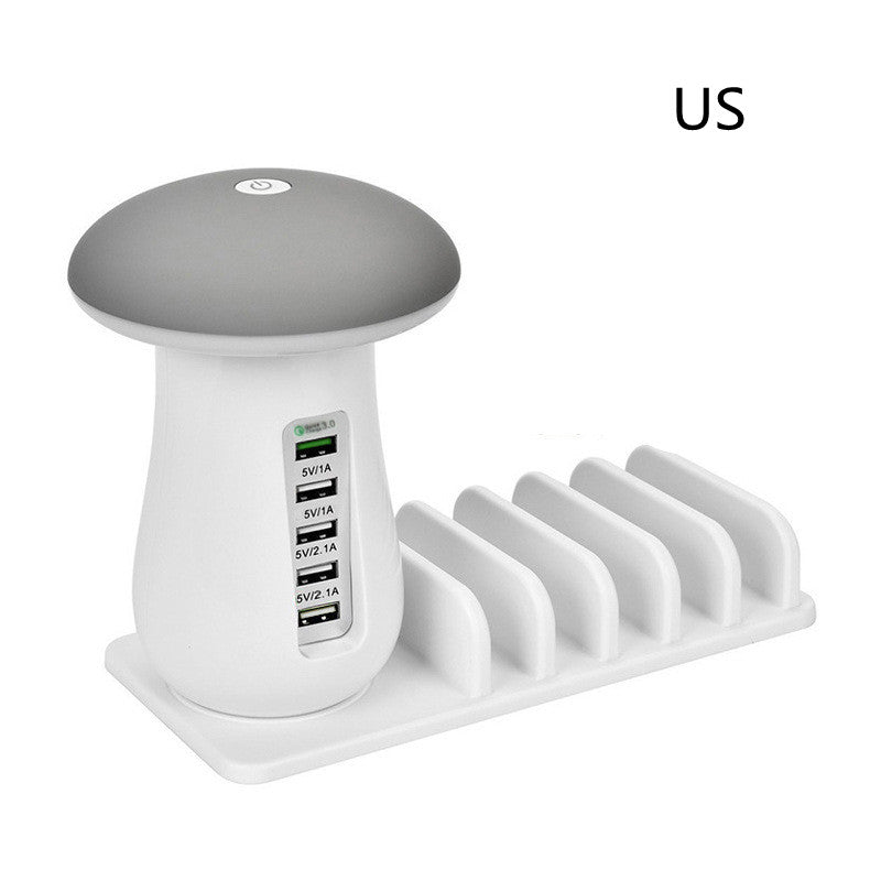 Mushroom Lamp | USB Charging Dock with LED Glow + 4-Port Fast Charging