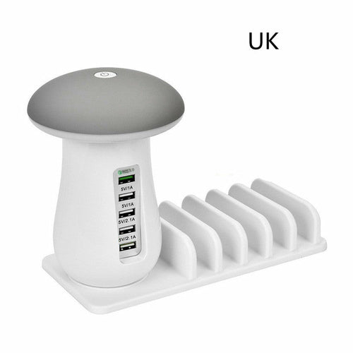 Mushroom Lamp | USB Charging Dock with LED Glow + 4-Port Fast Charging