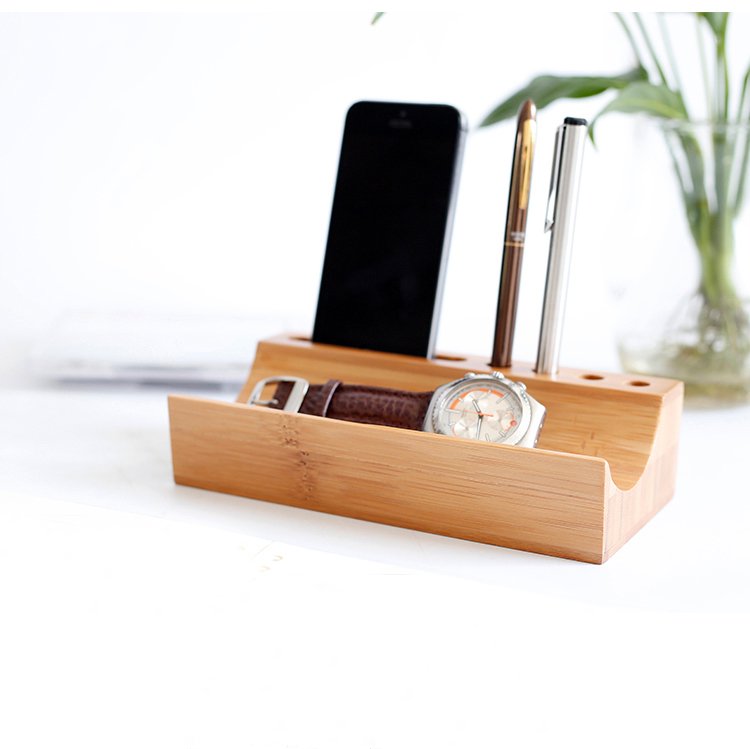 Bamboo Desktop Valet – Eco Organizer for Phones, Pens & More