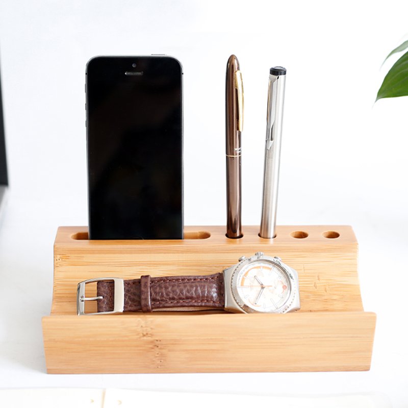 Bamboo Desktop Valet – Eco Organizer for Phones, Pens & More