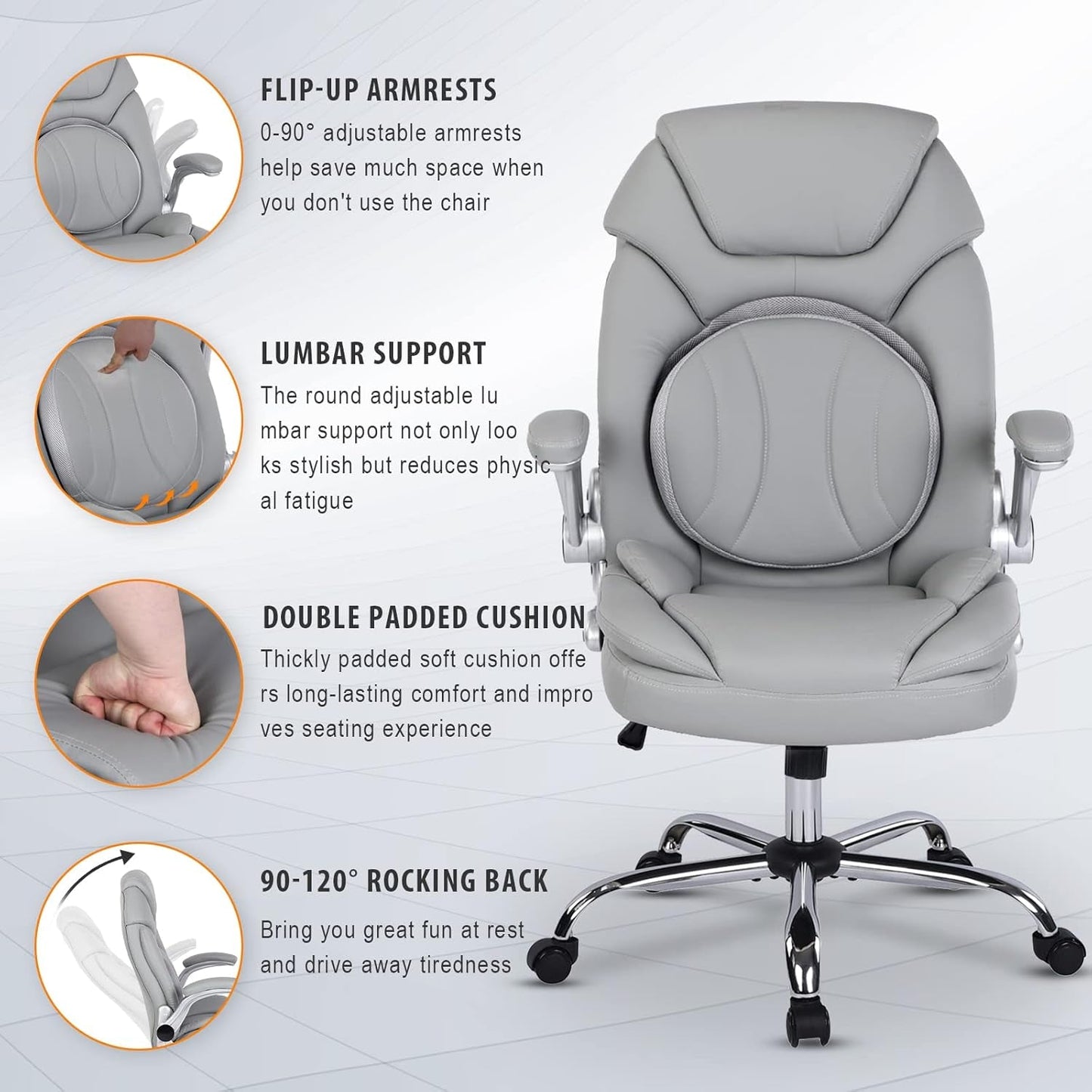 Ergonomic Executive Office Chair – PU Leather Seat with Lumbar Support & Flip-Up Arms