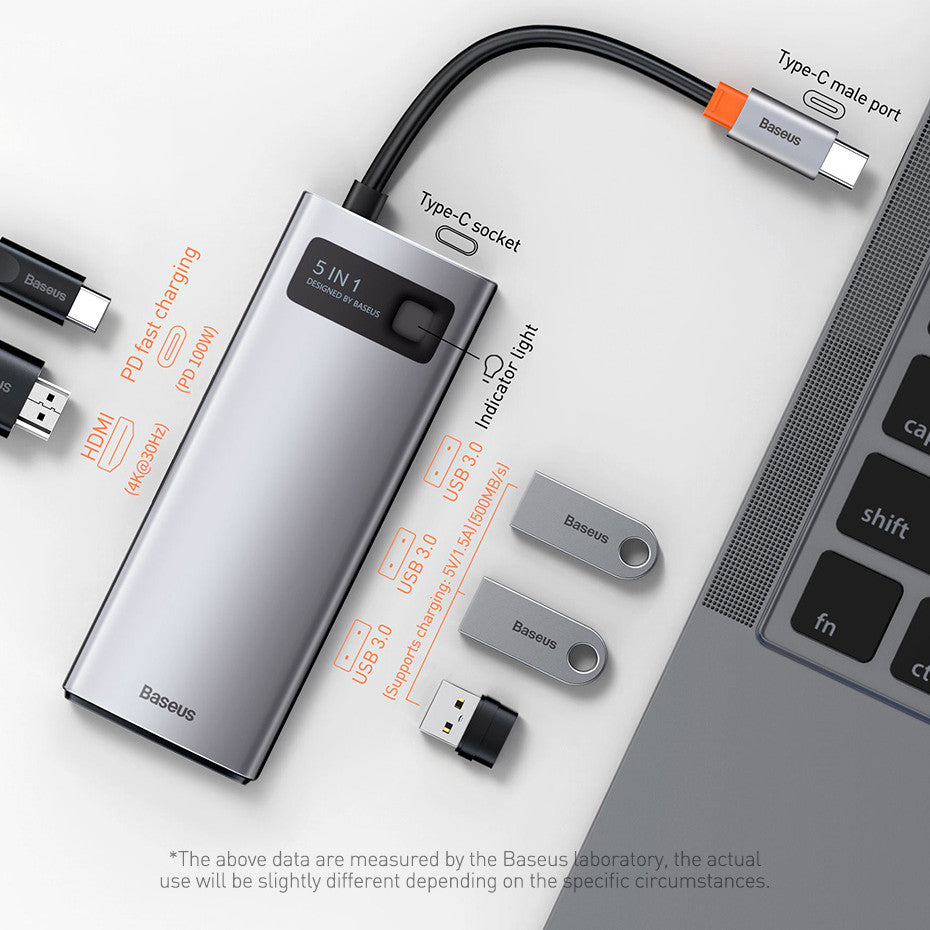5-in-1 USB-C Docking Station – Space Gray Aluminum Hub for Laptops & Devices