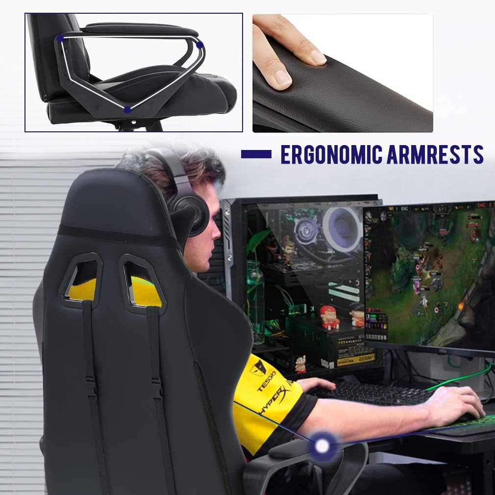 White & Black Ergonomic Gaming Chair – High-Back Recliner with Lumbar Support & Tilt Lock