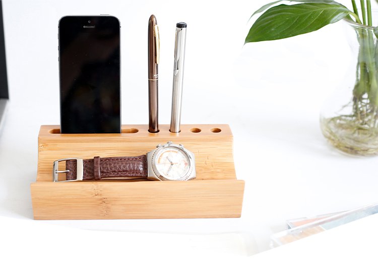 Bamboo Desktop Valet – Eco Organizer for Phones, Pens & More