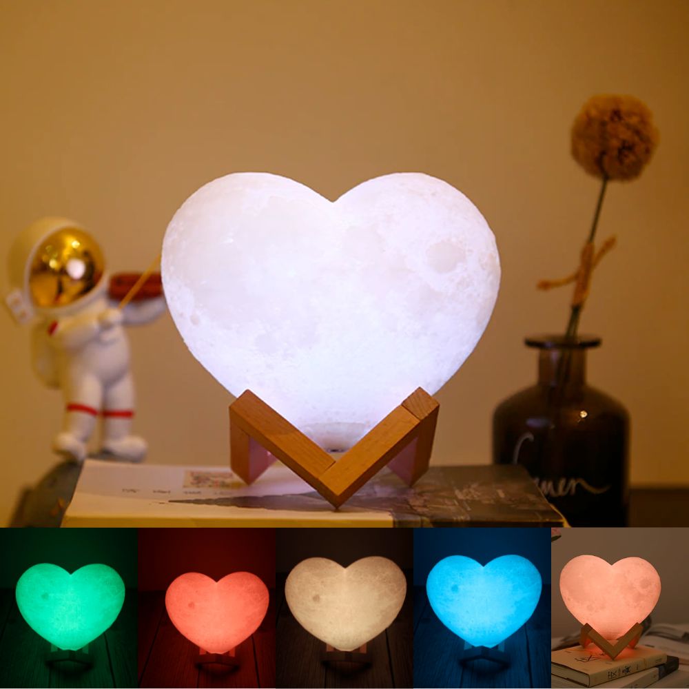 Heart-Shaped Moon Lamp | 16-Color LED Touch + Remote Control Gift Light
