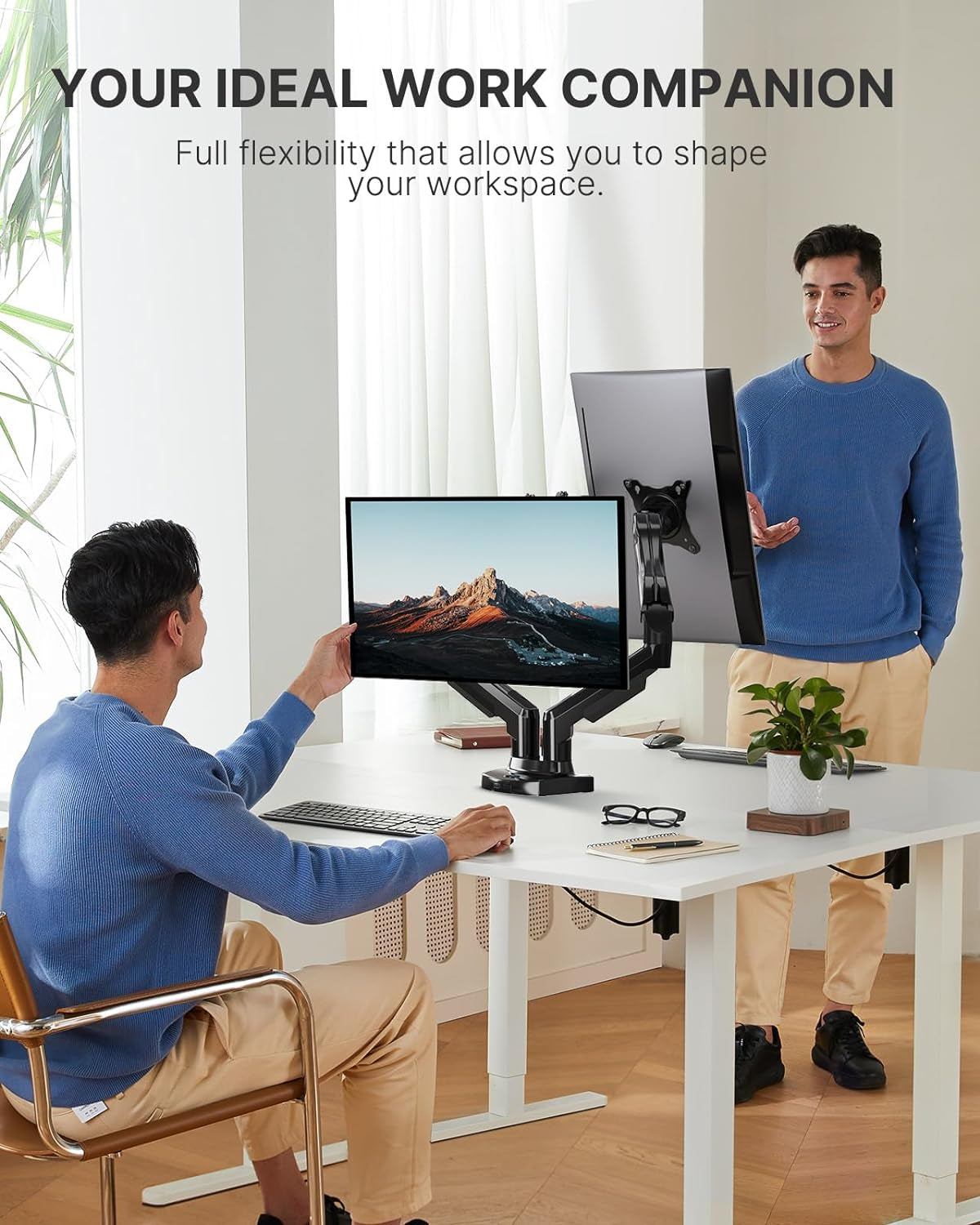 HUANUO Dual Monitor Desk Mount – Adjustable Gas Spring Arm for 13”-32” Screens
