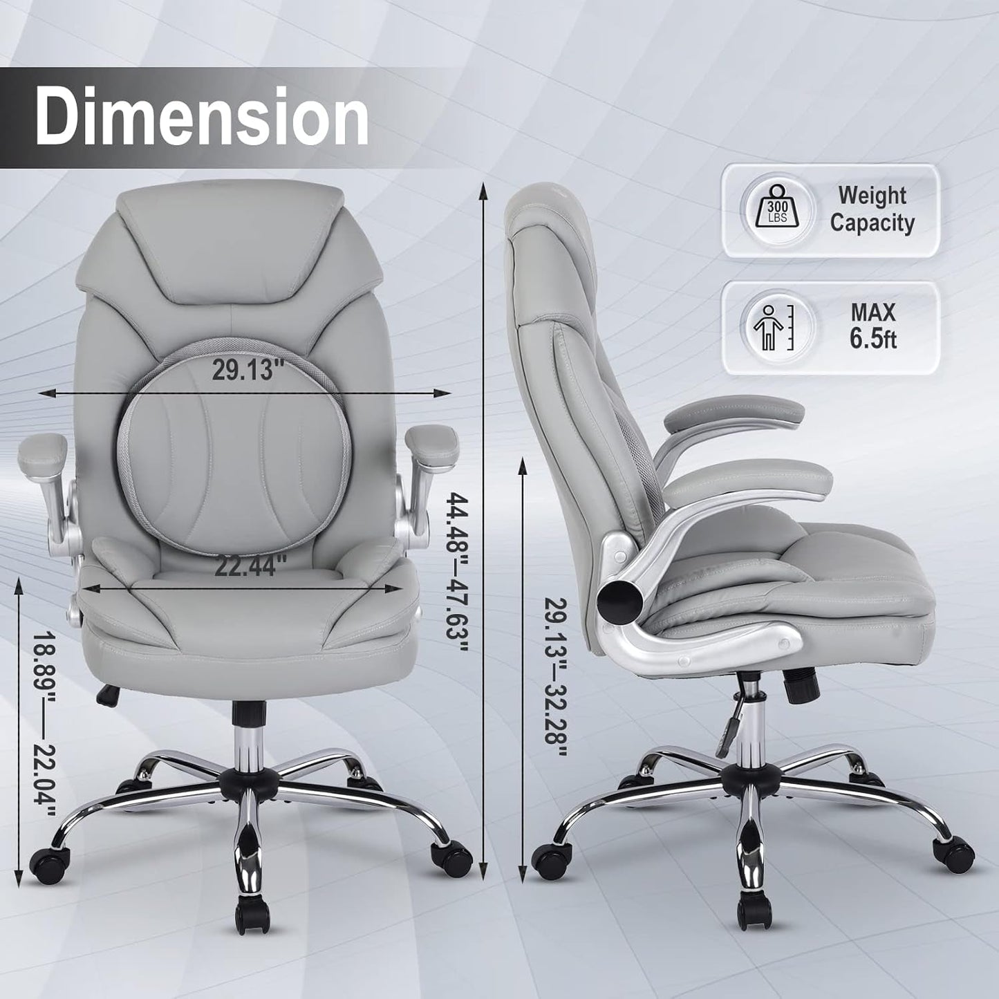 Ergonomic Executive Office Chair – PU Leather Seat with Lumbar Support & Flip-Up Arms