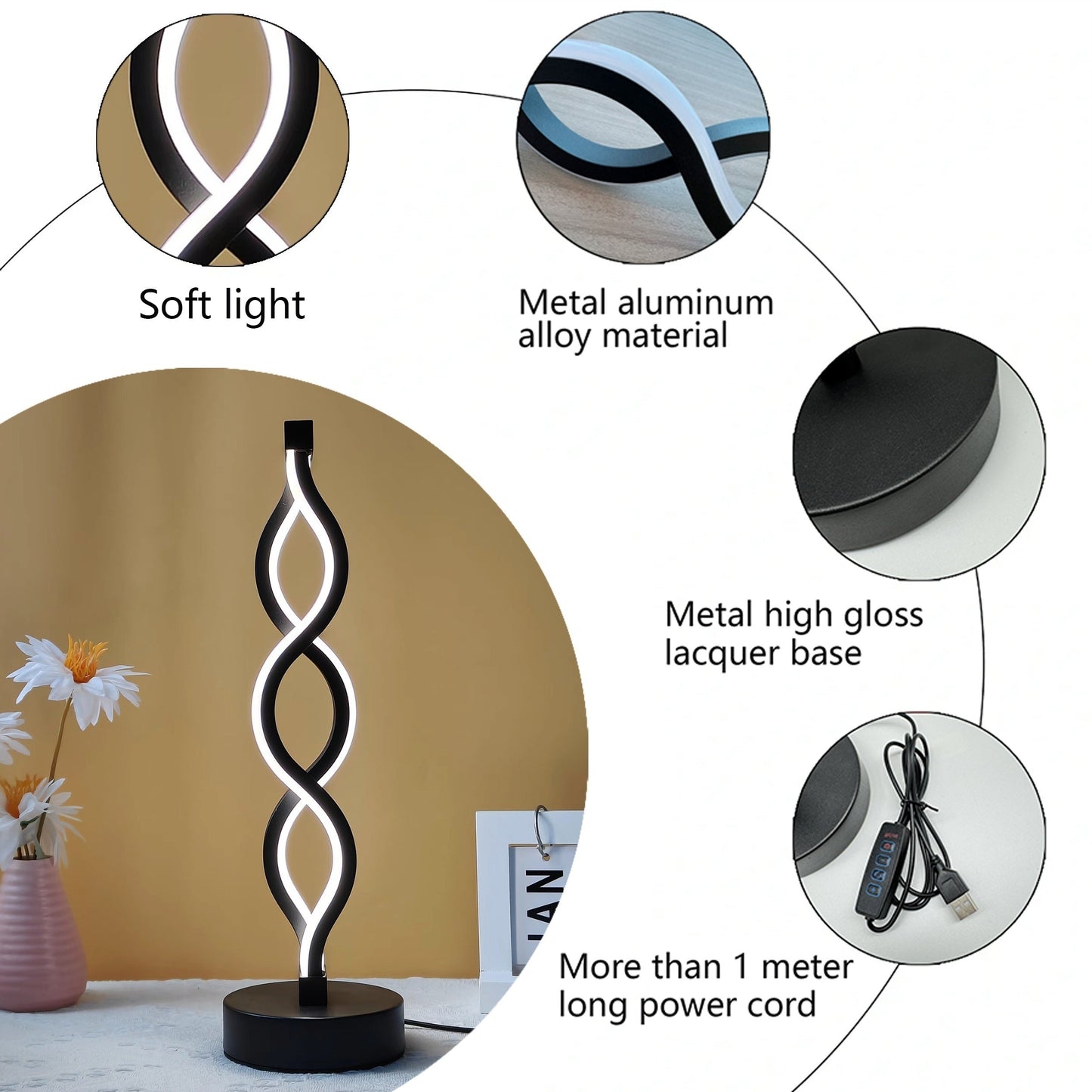 Spiral LED Desk Lamp – USB-Powered Accent Light for Mood & Ambience