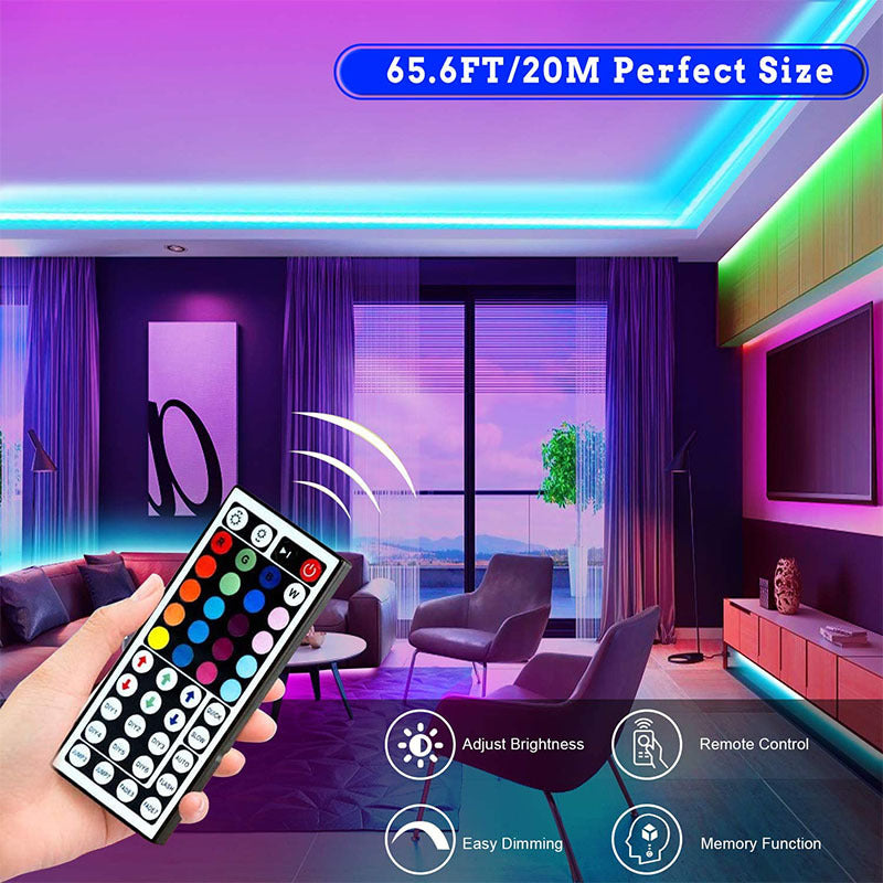RGB LED Strip Lights – 20M with 44-Key Remote + Dynamic Effects