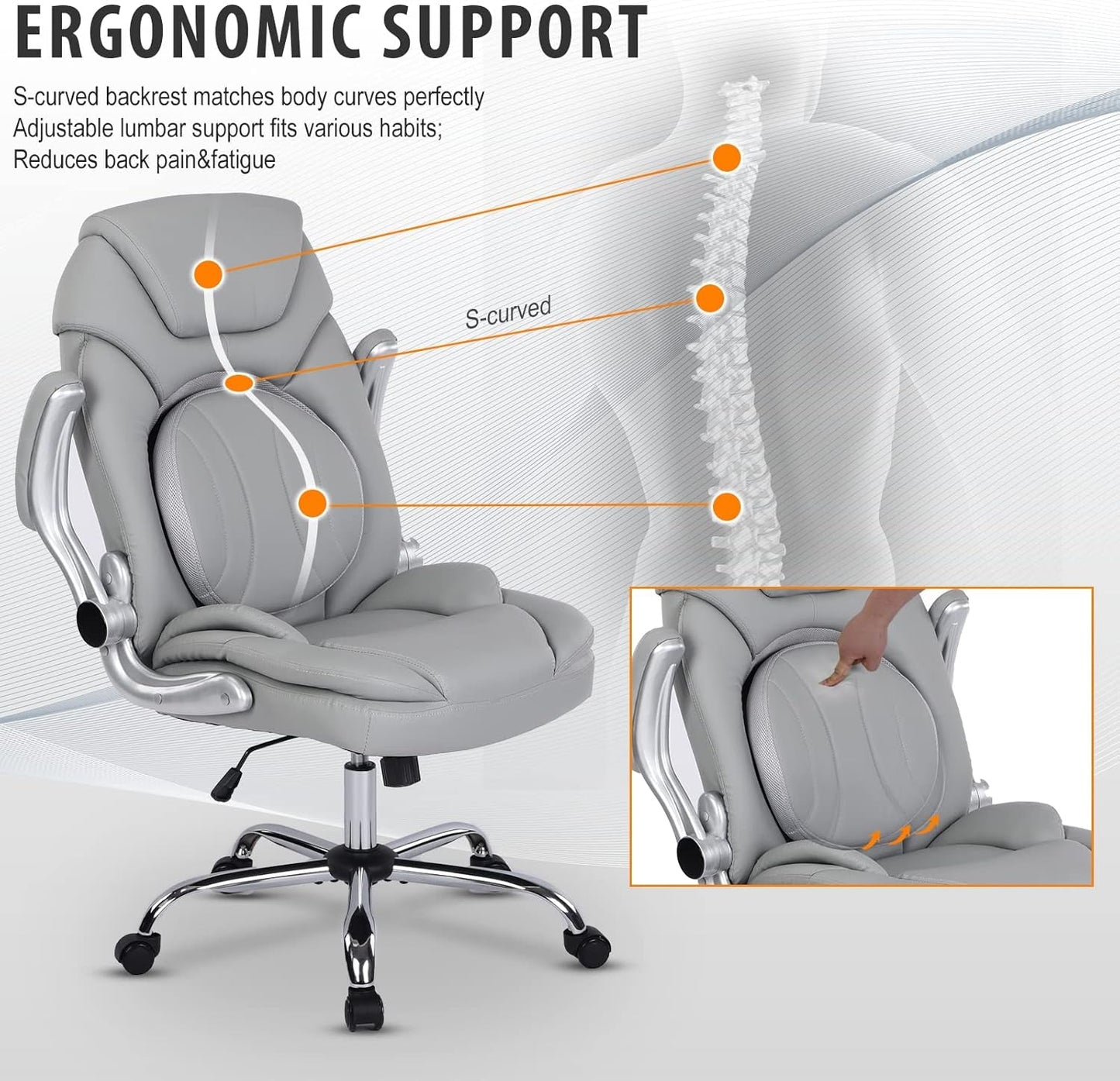 Ergonomic Executive Office Chair – PU Leather Seat with Lumbar Support & Flip-Up Arms