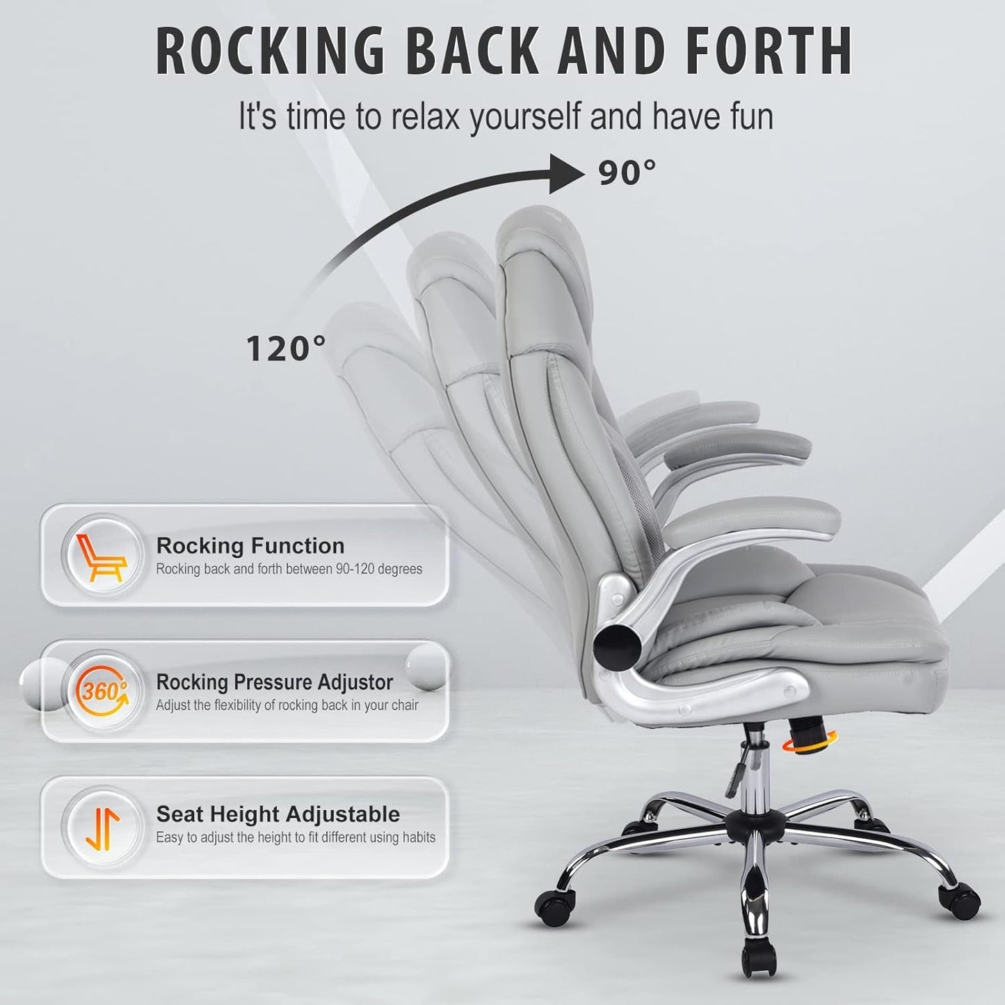 Ergonomic Executive Office Chair – PU Leather Seat with Lumbar Support & Flip-Up Arms