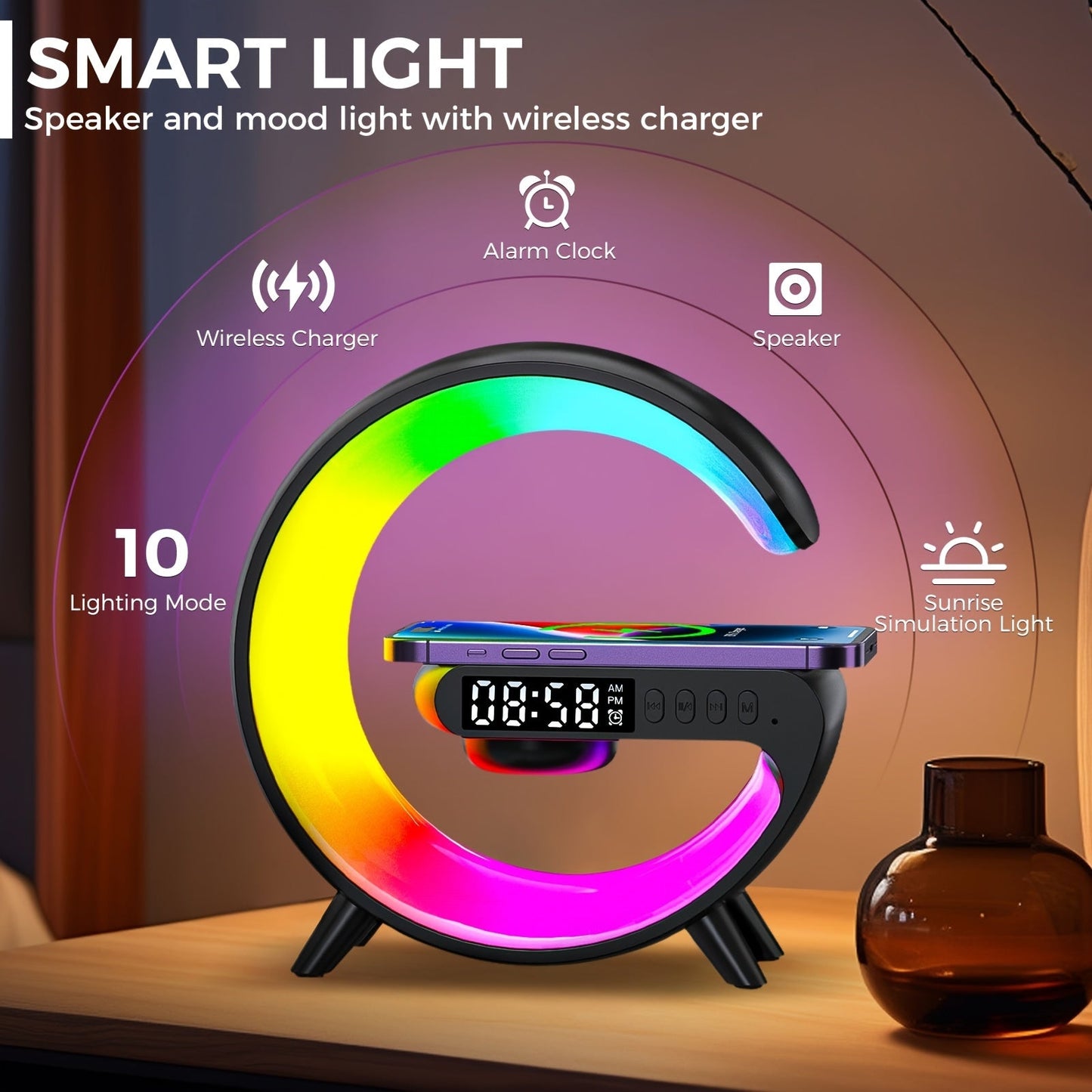 INEYES Smart Lamp | Wireless Charger, Bluetooth Speaker & RGB Night Light