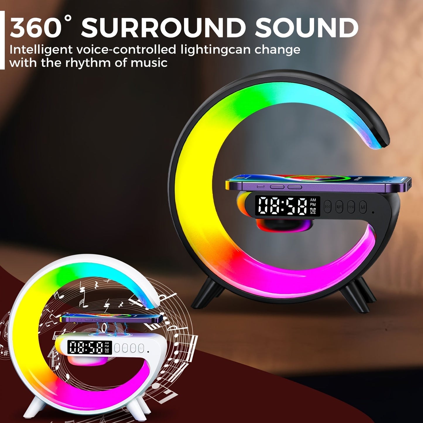 INEYES Smart Lamp | Wireless Charger, Bluetooth Speaker & RGB Night Light