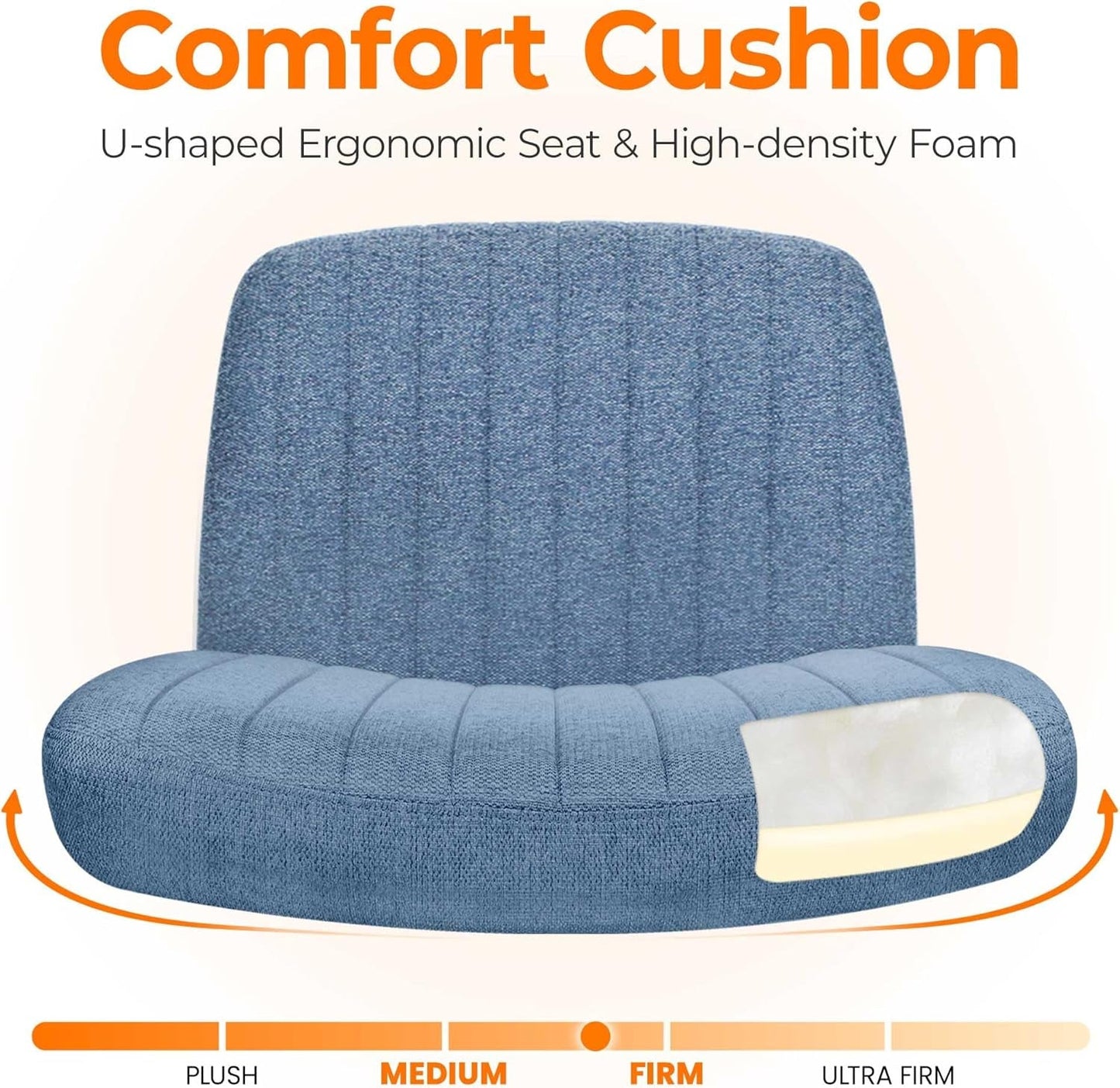 Armless Cross-Legged Office Chair with Wheels – Wide Seat, Tilt & Adjustable Height