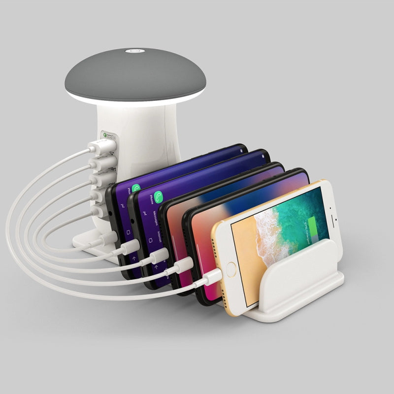 Mushroom Lamp | USB Charging Dock with LED Glow + 4-Port Fast Charging