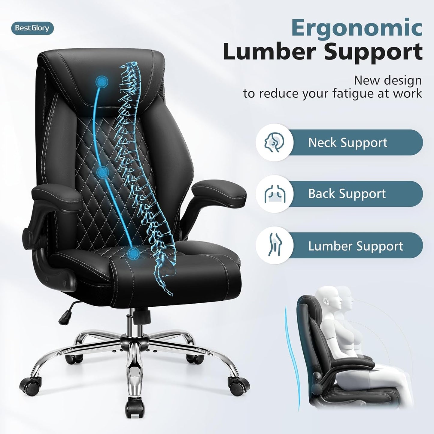 Big & Tall Ergonomic High-Back Office Chair – PU Leather with Recline