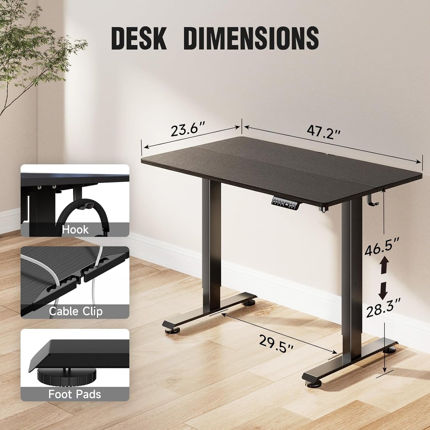 47.2” Height Adjustable Electric Standing Desk | Smooth Lift with Wood Finish