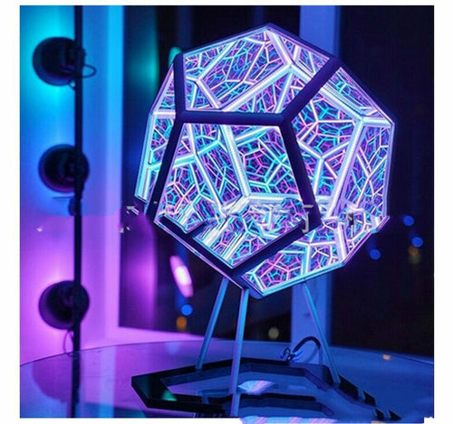 Infinite Dodecahedron Table Lamp | Geometric LED Art Light with Mirror Illusion