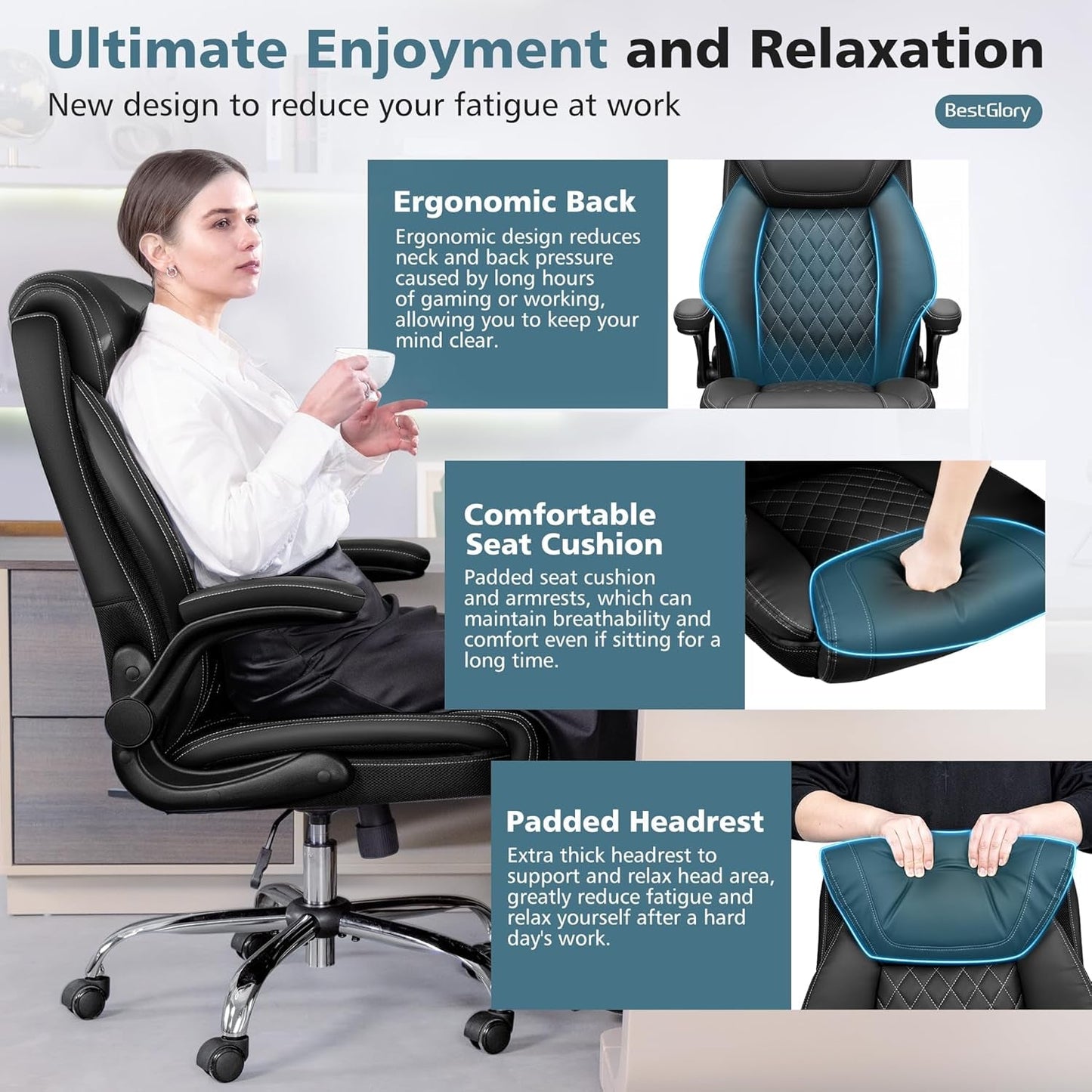 Big & Tall Ergonomic High-Back Office Chair – PU Leather with Recline