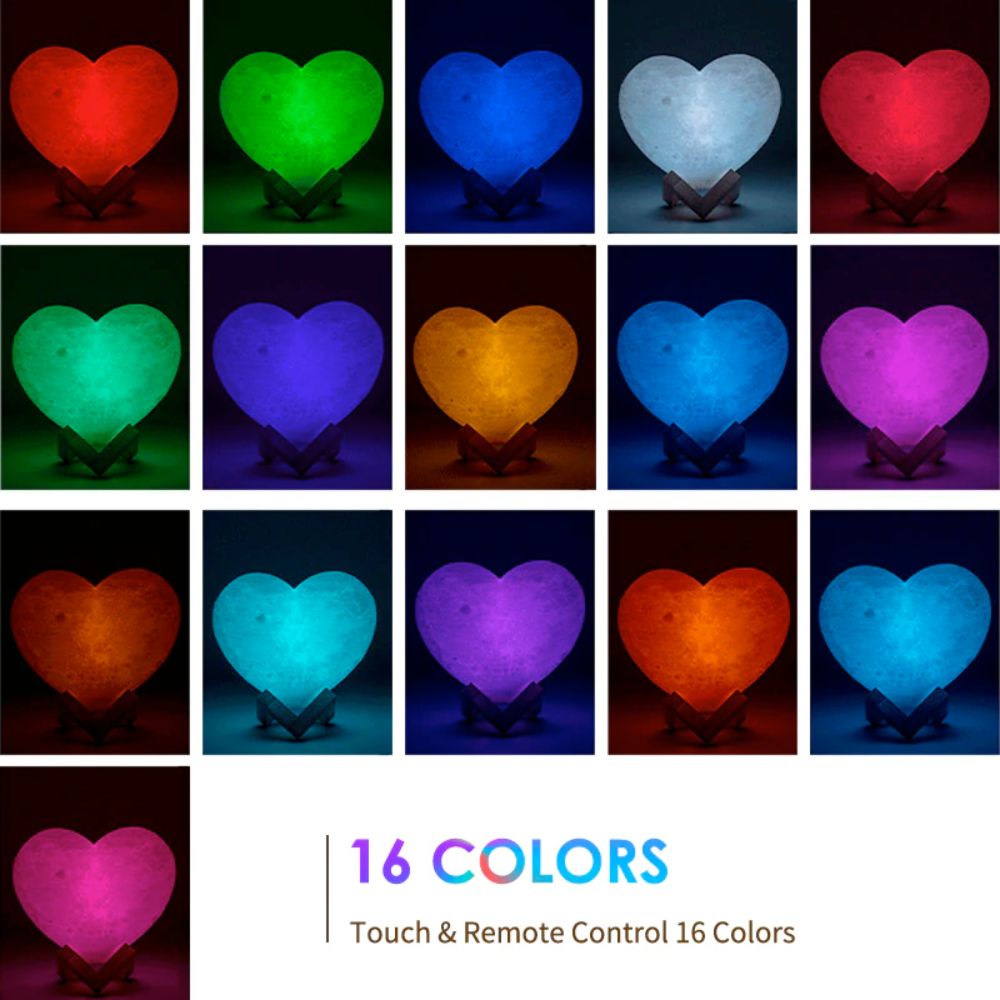 Heart-Shaped Moon Lamp | 16-Color LED Touch + Remote Control Gift Light