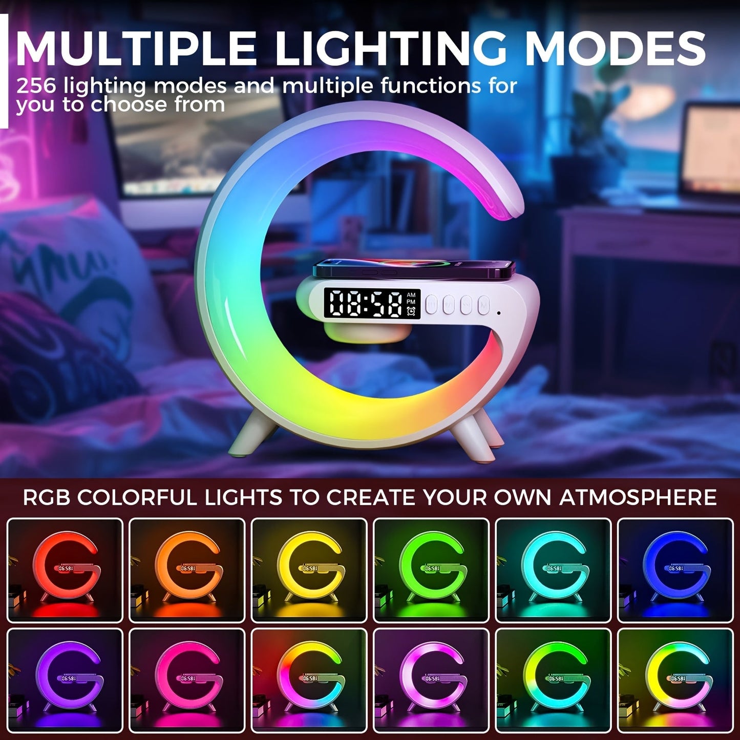 INEYES Smart Lamp | Wireless Charger, Bluetooth Speaker & RGB Night Light