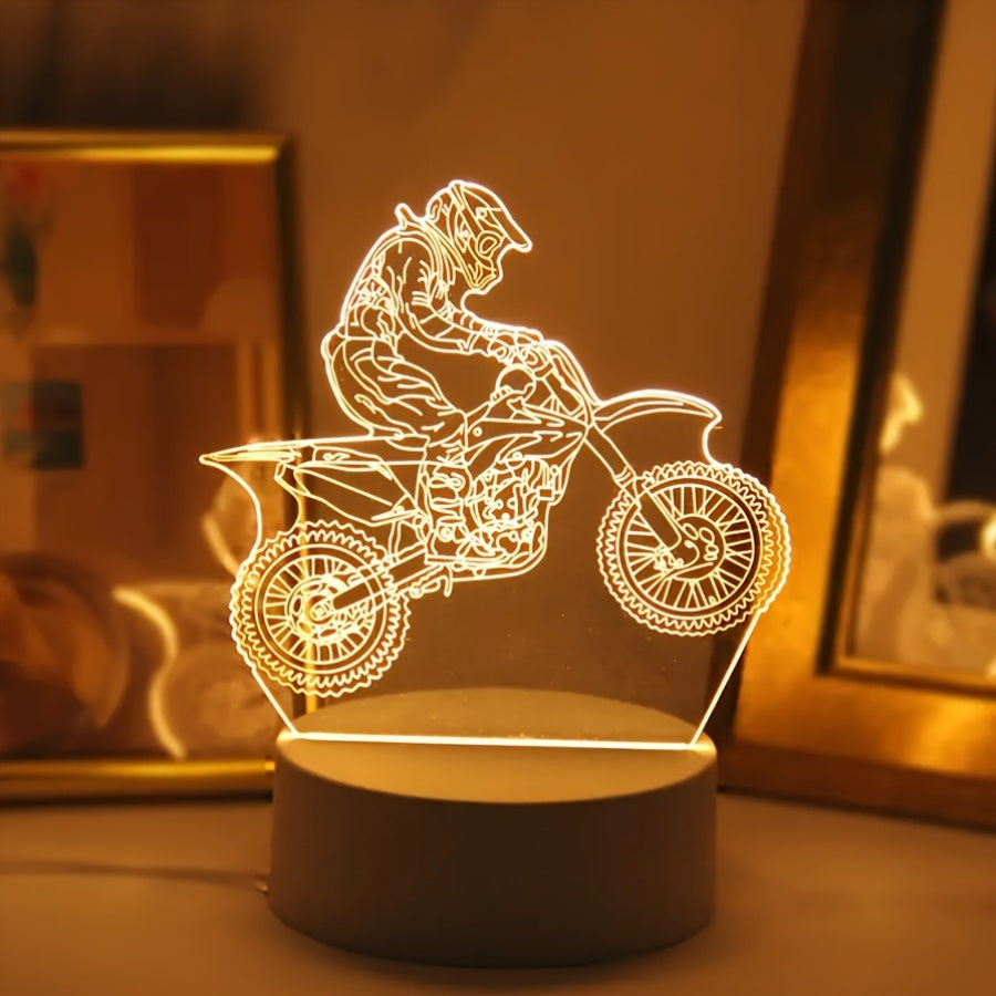 3D Motocross LED Night Light | USB-Powered Decor Lamp for Gamers, Creators & Vibe Crafters