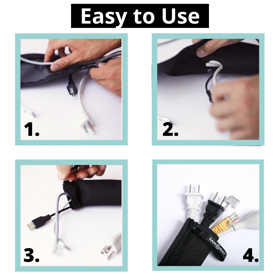 Zippered Cable Sleeve Organizer – Flexible Wrap for Clean Desk & Tech Setups (47in)