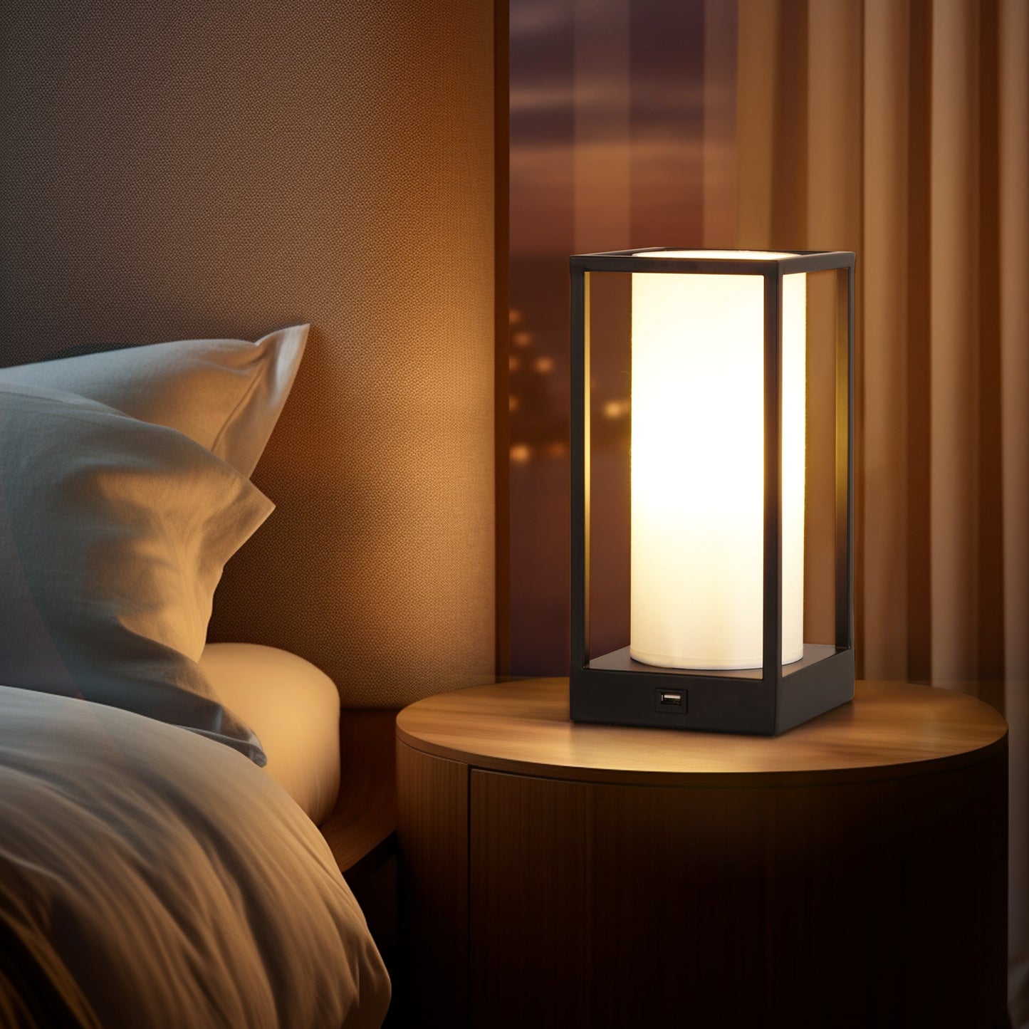 Hokkaido Table Lamp with USB Charger – Glass RGB Accent Light for Desk or Nightstand