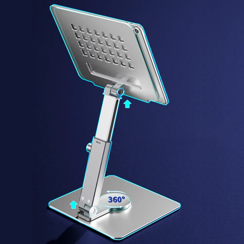 360° Aluminum Tablet Stand | Foldable Desk Riser with Adjustable Height & Angle