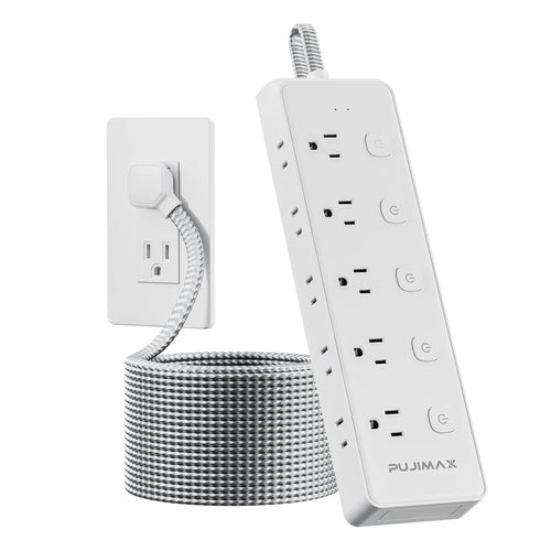 10-Outlet Braided Cable Surge Protector (1.5M) – Desk-Ready Power Hub