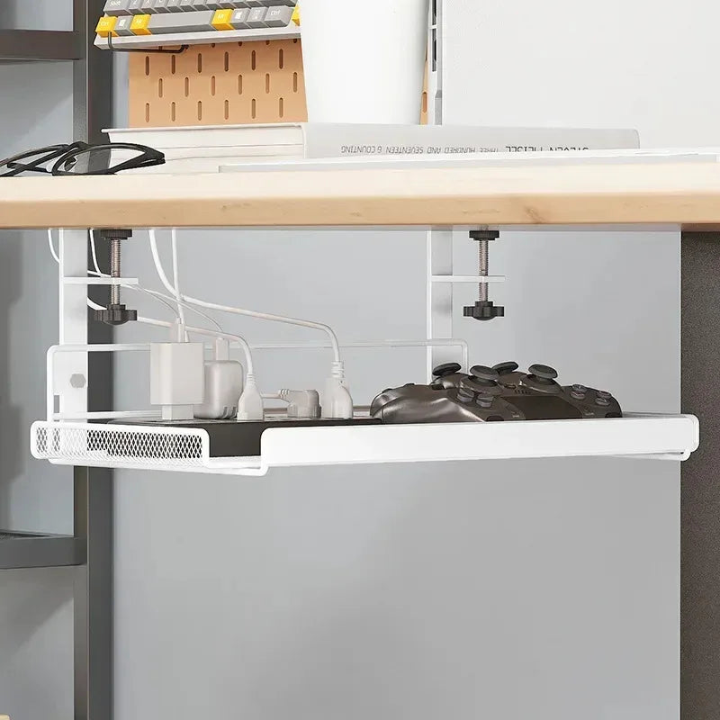 Under-Desk Mesh Cable Tray – No-Drill Metal Organizer for Wires & Power Strips