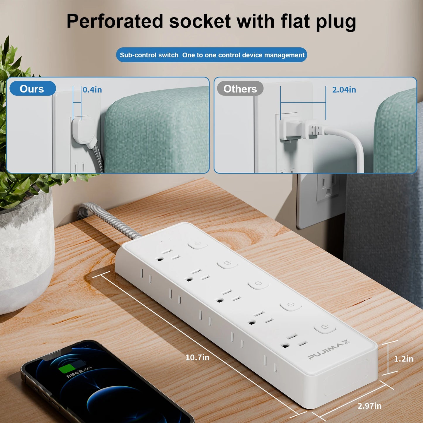 10-Outlet Braided Cable Surge Protector (1.5M) – Desk-Ready Power Hub