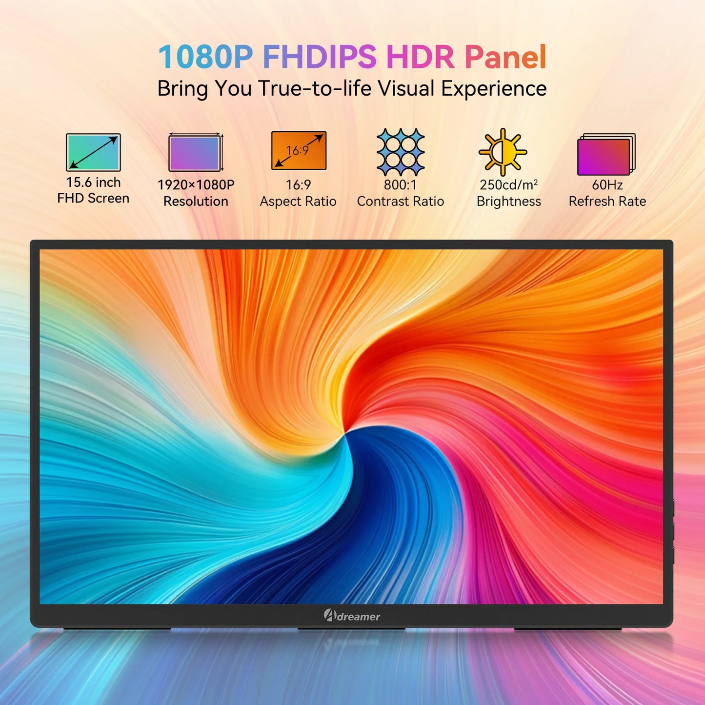 15.6” Portable Monitor – Full HD 1080P USB-C Display for Dual-Screen Productivity & Gaming