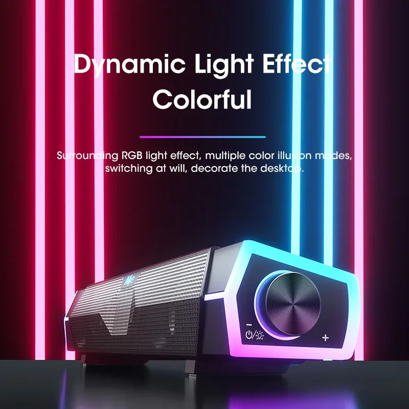 StudioGlow™ RGB Soundbar – 4D Surround Bluetooth Desktop Speakers with Subwoofer Boost
