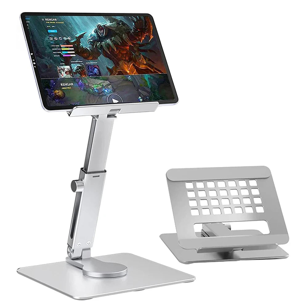 360° Aluminum Tablet Stand | Foldable Desk Riser with Adjustable Height & Angle