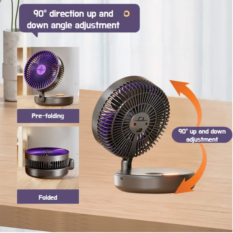Glow-in-the-Dark Foldable USB Fan – 4-in-1 Quiet Circulator with Night Light & Charging