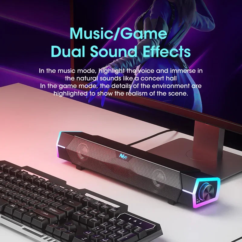 StudioGlow™ RGB Soundbar – 4D Surround Bluetooth Desktop Speakers with Subwoofer Boost